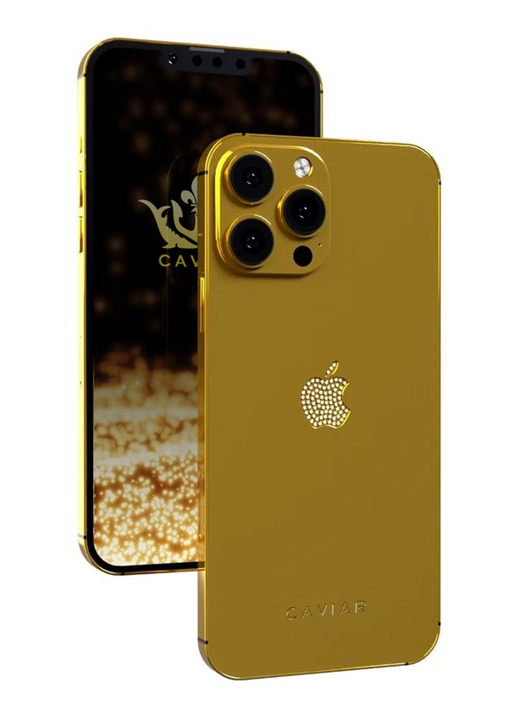 Caviar Luxury 24K Gold Customized iPhone 14 Pro Max Limited Edition 1 TB  Apple Logo Crystal, UAE Version
